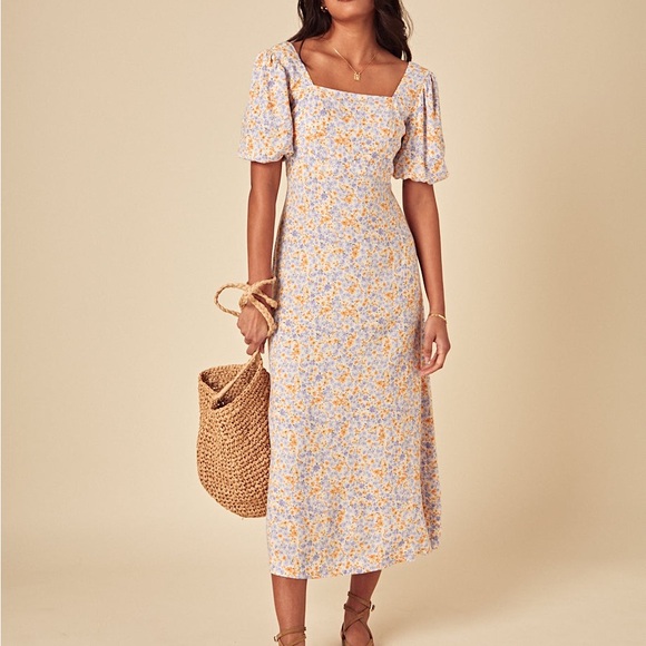 Nobody'S Child Dresses & Skirts - Chic Floral Midi Dress with Puff Sleeves